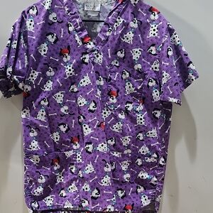 Purple Dog Print Medical Scrub Top